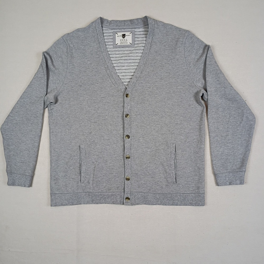 Black Brown 1826 Mens XL Gray Cotton Button Front V-Neck Cardigan Sweatshirt